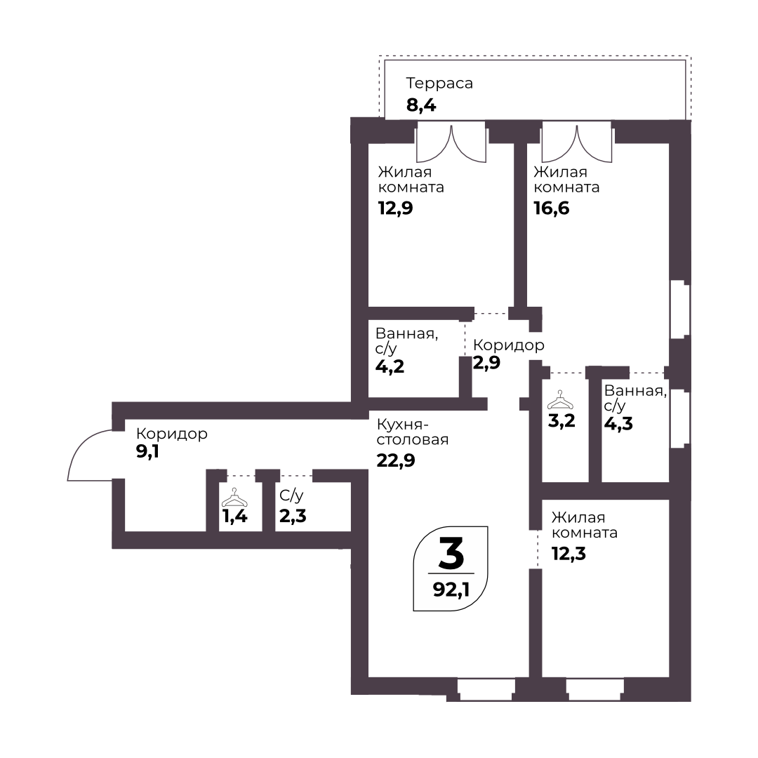Планировка 3-комн