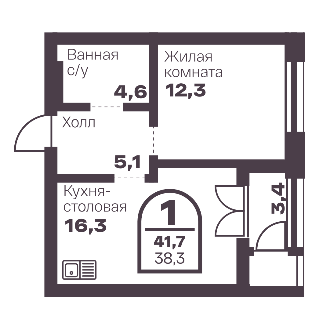 Планировка 1-комн