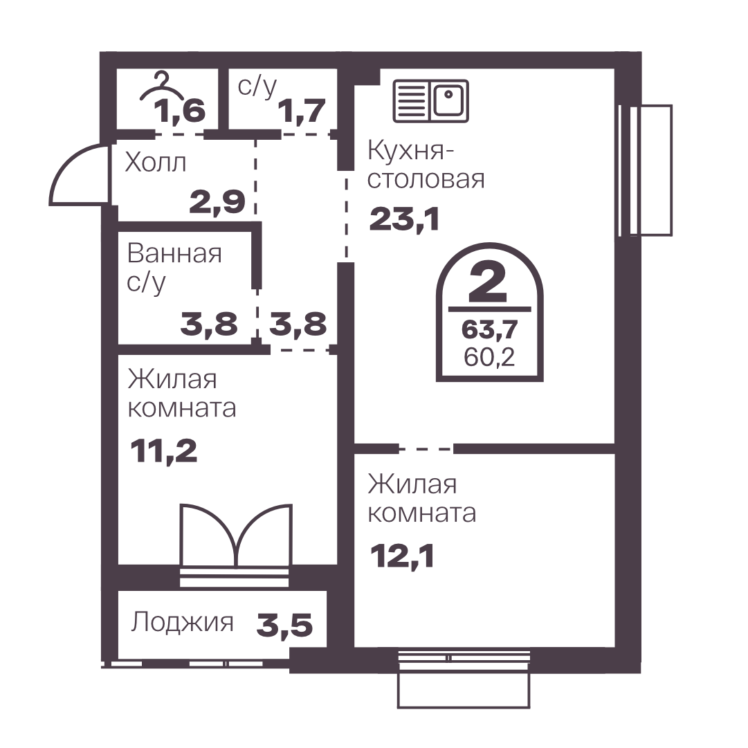 Планировка 2-комн