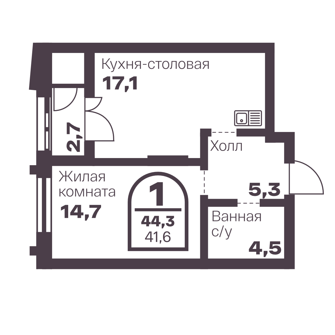 Планировка 1-комн