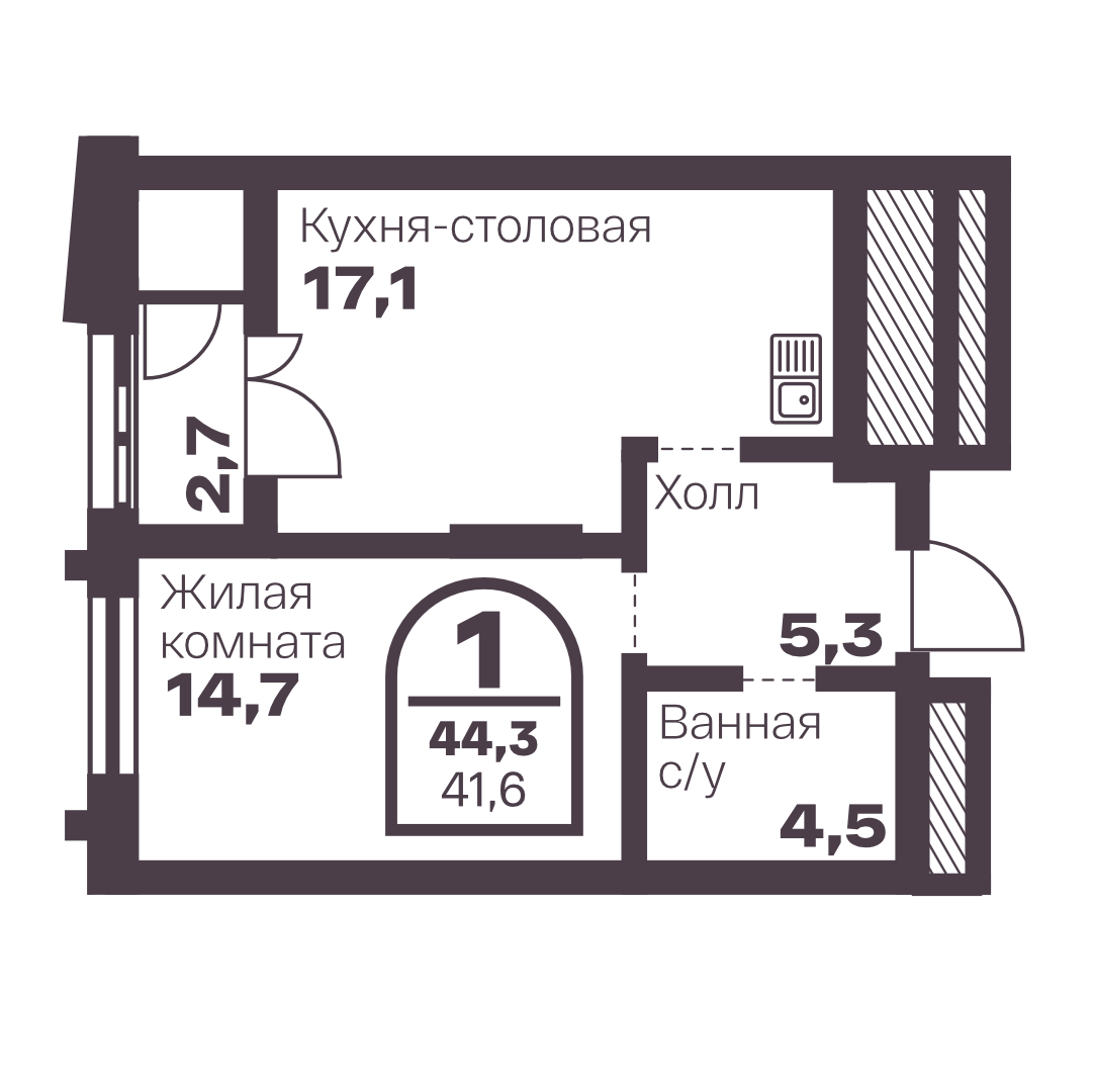 Планировка 1-комн