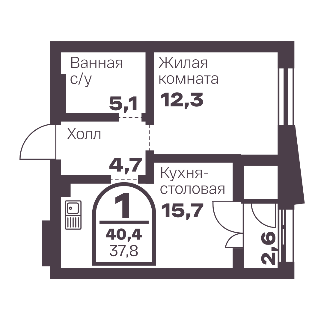 Планировка 1-комн